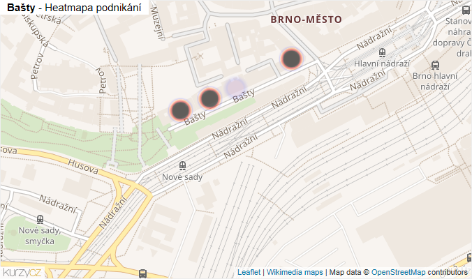 Mapa Bašty - Firmy v ulici.