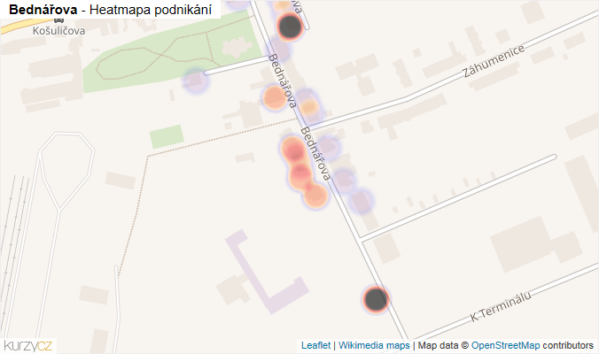 Mapa Bednářova - Firmy v ulici.