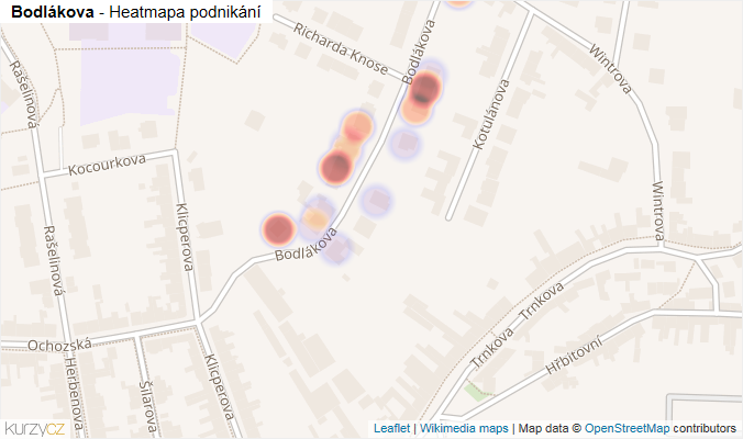 Mapa Bodlákova - Firmy v ulici.