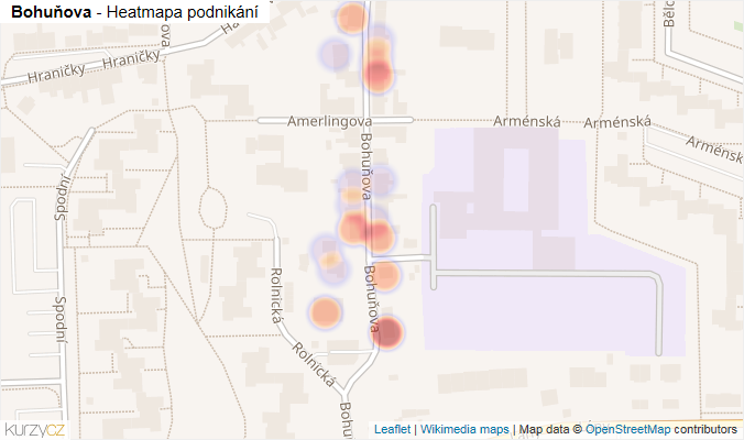 Mapa Bohuňova - Firmy v ulici.