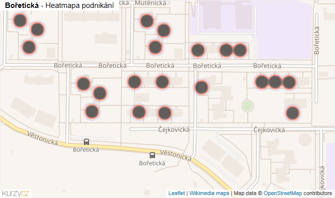 Mapa Bořetická - Firmy v ulici.