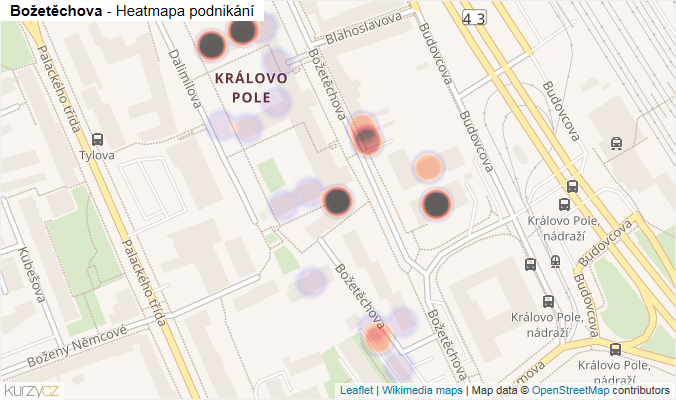 Mapa Božetěchova - Firmy v ulici.