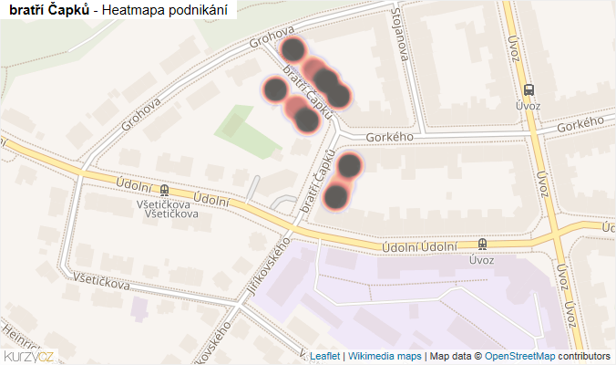 Mapa bratří Čapků - Firmy v ulici.