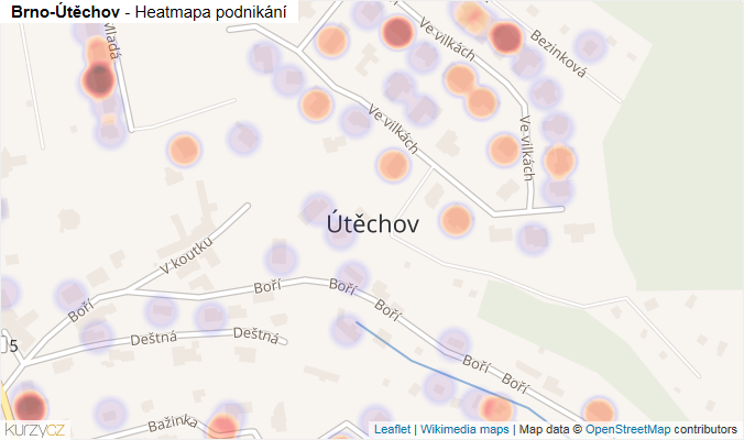 Mapa Brno-Útěchov - Firmy v městské části.