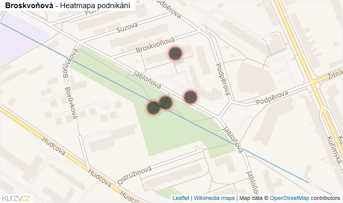 Mapa Broskvoňová - Firmy v ulici.