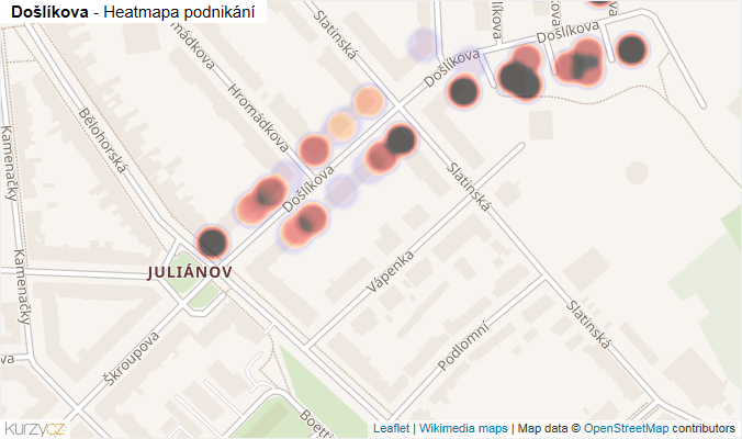 Mapa Došlíkova - Firmy v ulici.