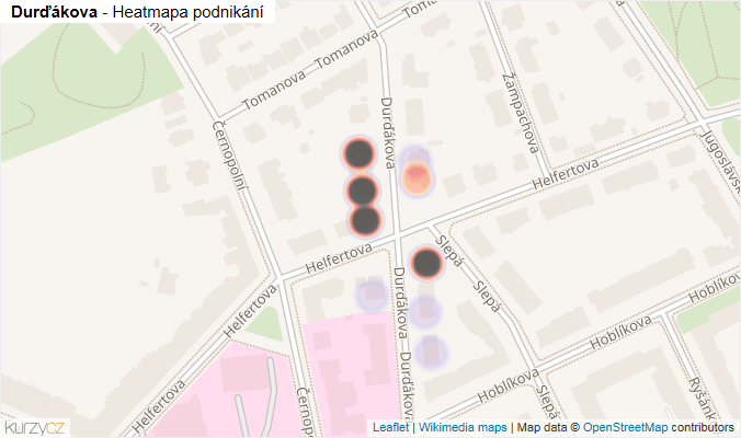 Mapa Durďákova - Firmy v ulici.