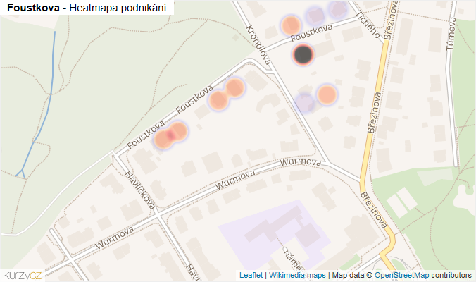 Mapa Foustkova - Firmy v ulici.