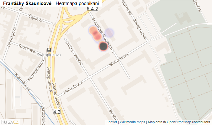 Mapa Františky Skaunicové - Firmy v ulici.