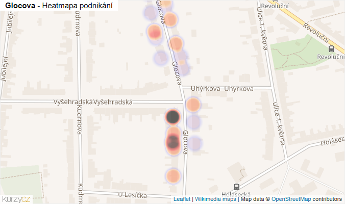 Mapa Glocova - Firmy v ulici.