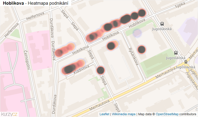Mapa Hoblíkova - Firmy v ulici.