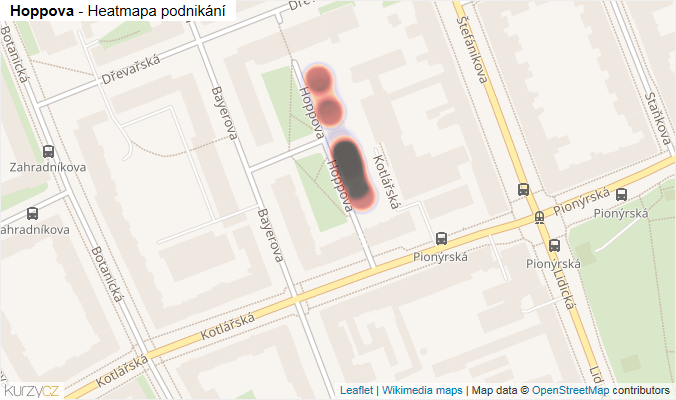 Mapa Hoppova - Firmy v ulici.