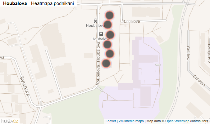 Mapa Houbalova - Firmy v ulici.