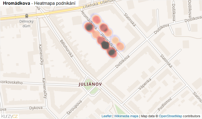 Mapa Hromádkova - Firmy v ulici.