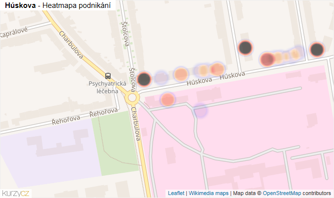 Mapa Húskova - Firmy v ulici.