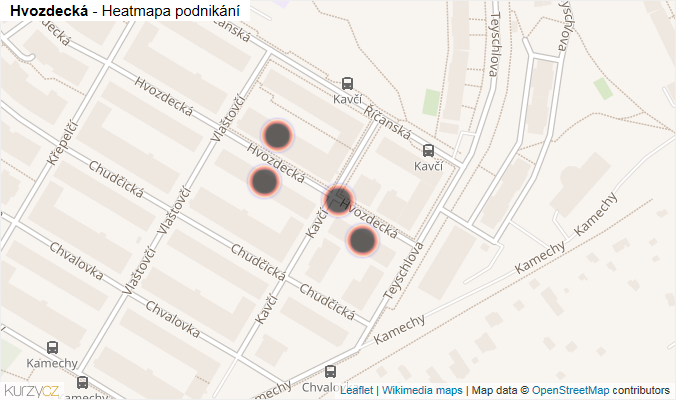 Mapa Hvozdecká - Firmy v ulici.