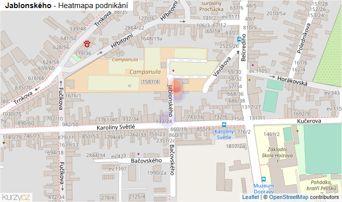 Mapa Jablonského - Firmy v ulici.