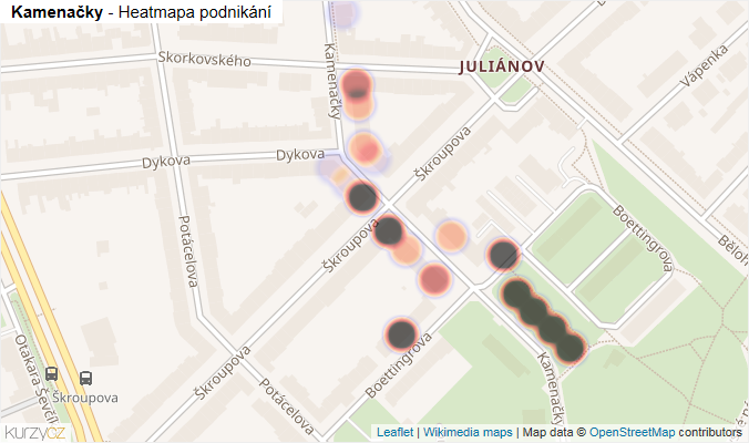 Mapa Kamenačky - Firmy v ulici.