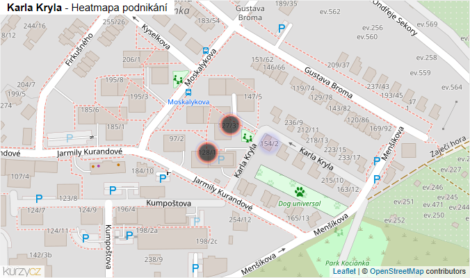 Mapa Karla Kryla - Firmy v ulici.