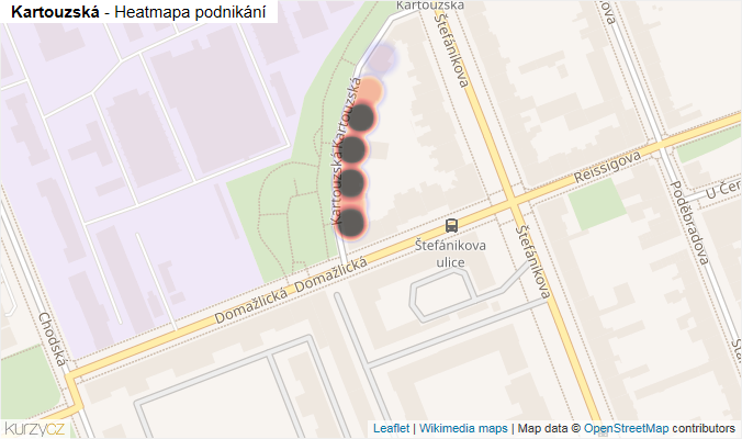 Mapa Kartouzská - Firmy v ulici.