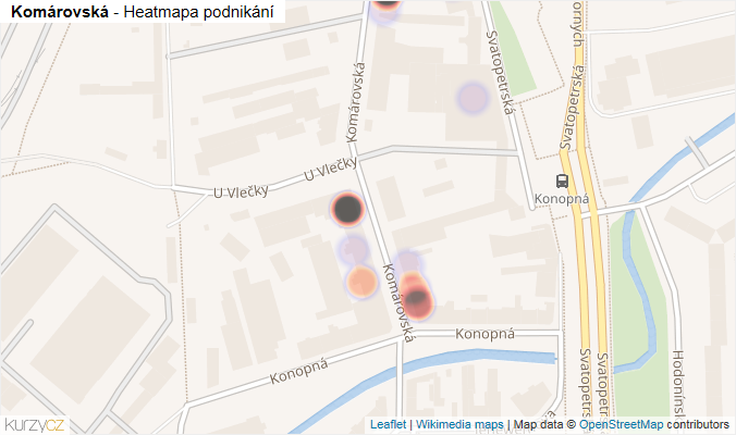 Mapa Komárovská - Firmy v ulici.