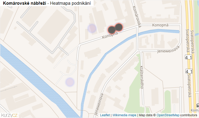 Mapa Komárovské nábřeží - Firmy v ulici.