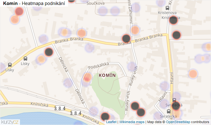 Mapa Komín - Firmy v části obce.