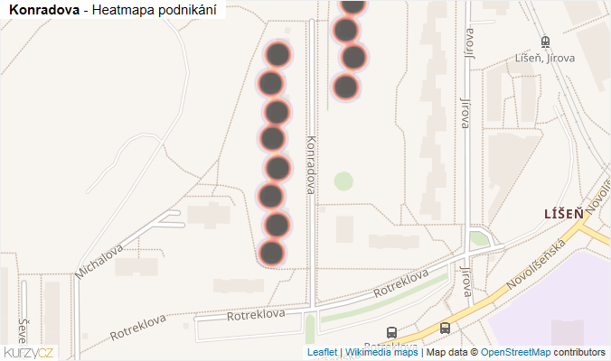 Mapa Konradova - Firmy v ulici.
