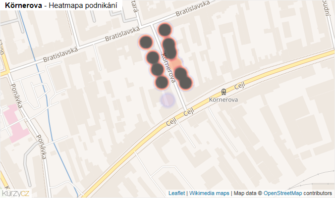 Mapa Körnerova - Firmy v ulici.
