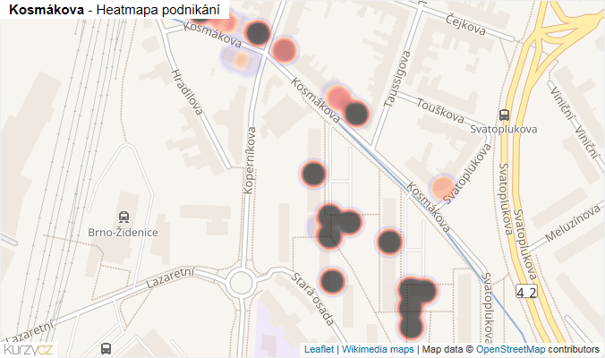 Mapa Kosmákova - Firmy v ulici.