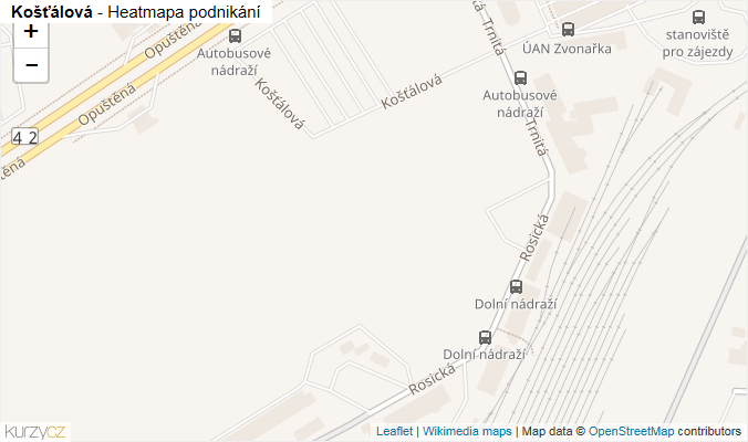 Mapa Košťálová - Firmy v ulici.