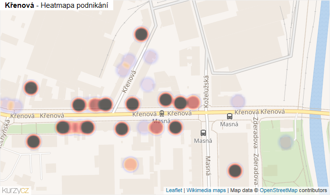 Mapa Křenová - Firmy v ulici.