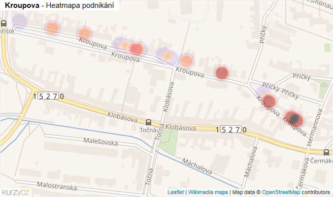 Mapa Kroupova - Firmy v ulici.