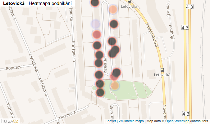 Mapa Letovická - Firmy v ulici.