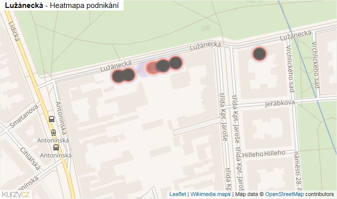 Mapa Lužánecká - Firmy v ulici.