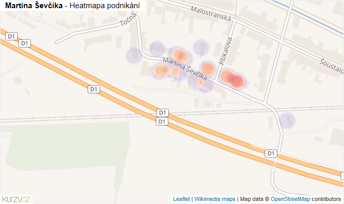 Mapa Martina Ševčíka - Firmy v ulici.