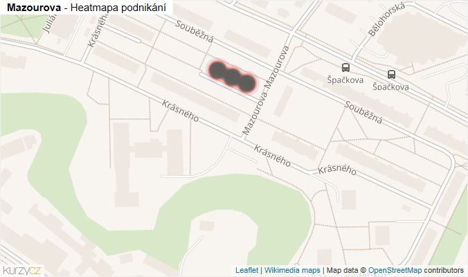 Mapa Mazourova - Firmy v ulici.