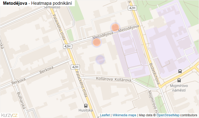 Mapa Metodějova - Firmy v ulici.