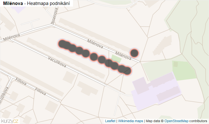 Mapa Milénova - Firmy v ulici.