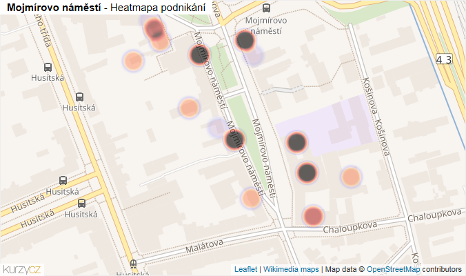 Mapa Mojmírovo náměstí - Firmy v ulici.