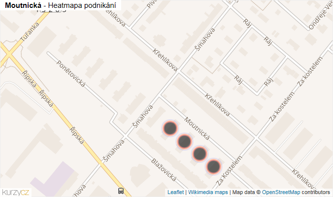 Mapa Moutnická - Firmy v ulici.