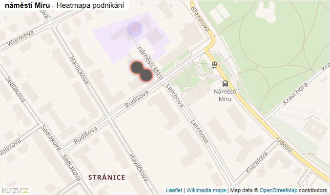 Mapa náměstí Míru - Firmy v ulici.