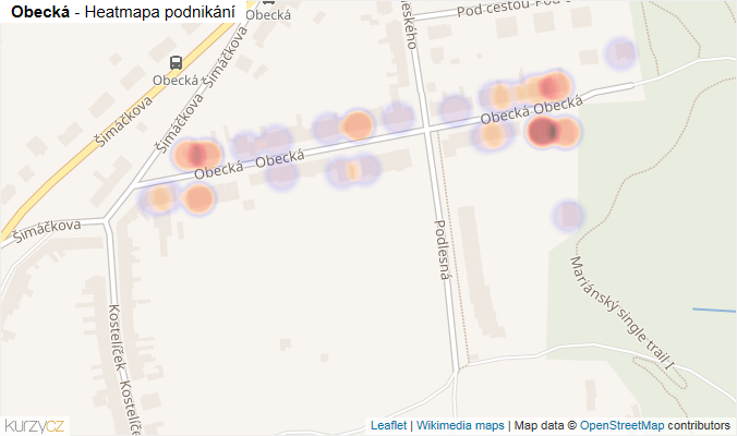 Mapa Obecká - Firmy v ulici.
