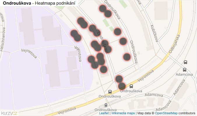 Mapa Ondrouškova - Firmy v ulici.