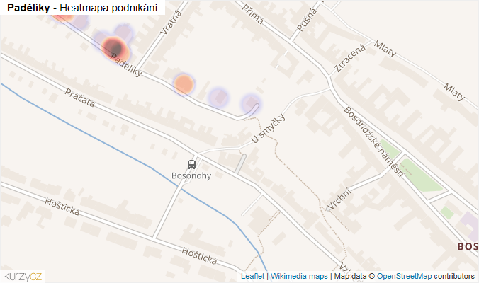 Mapa Padělíky - Firmy v ulici.