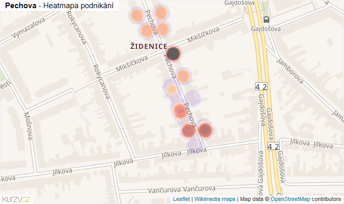 Mapa Pechova - Firmy v ulici.