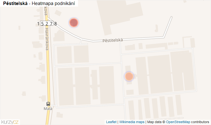 Mapa Pěstitelská - Firmy v ulici.