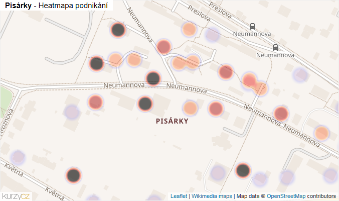 Mapa Pisárky - Firmy v části obce.