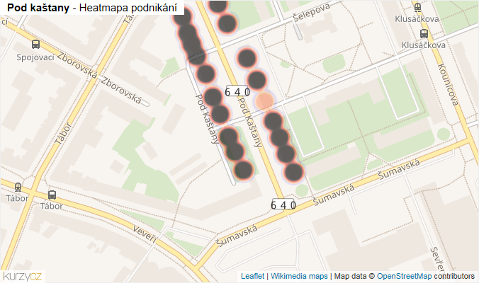 Mapa Pod kaštany - Firmy v ulici.