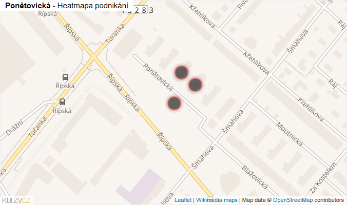 Mapa Ponětovická - Firmy v ulici.